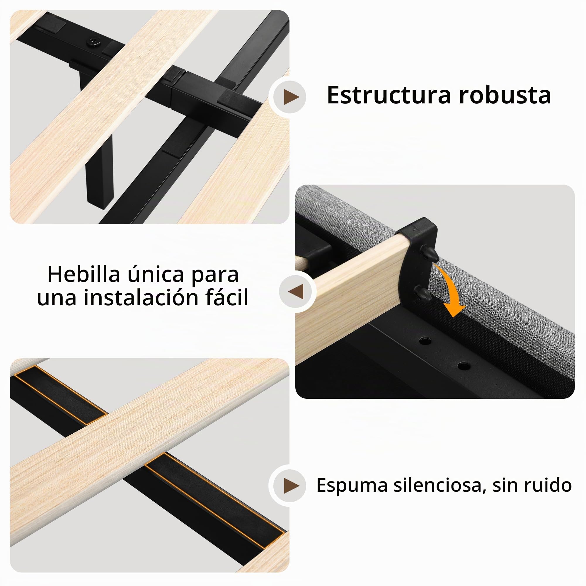 FEONASE Cama de 140 x 200 cm con Espacio de Almacenamiento, Cama Doble tapizada de 140 x 200 cm con cabecero hidráulico y de Lino, Espacio de Almacenamiento, Estructura de Cama con somier, Espacio de