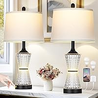 Vista 8 de Lámparas de mesa modernas de 26 pulgadas, juego de 2 lámparas de mesa doradas luz nocturna con 2 puertos de carga USB y salida de CA, lámpara de Oro