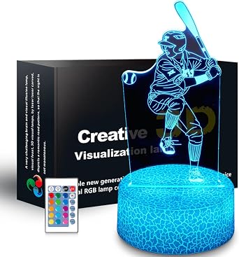 3D Baseball Night Light Gifts for Kids,16 Color Change Decor Bedside Lamp with Remote and Smart Touch, Gifts for Christmas Birthday Boys Men Girls