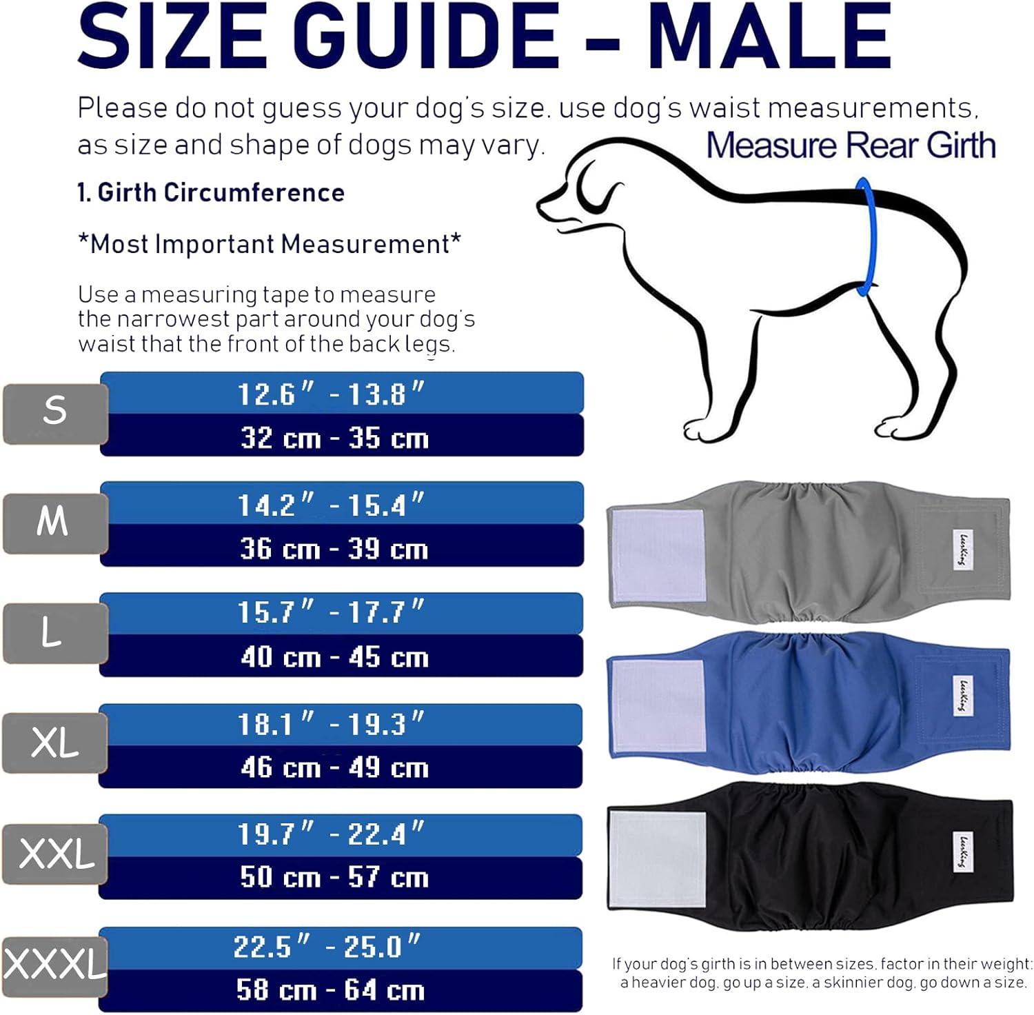 LeerKing Male Dog Nappies 3 Pack Reusable Dog Marking Male Dog Wraps