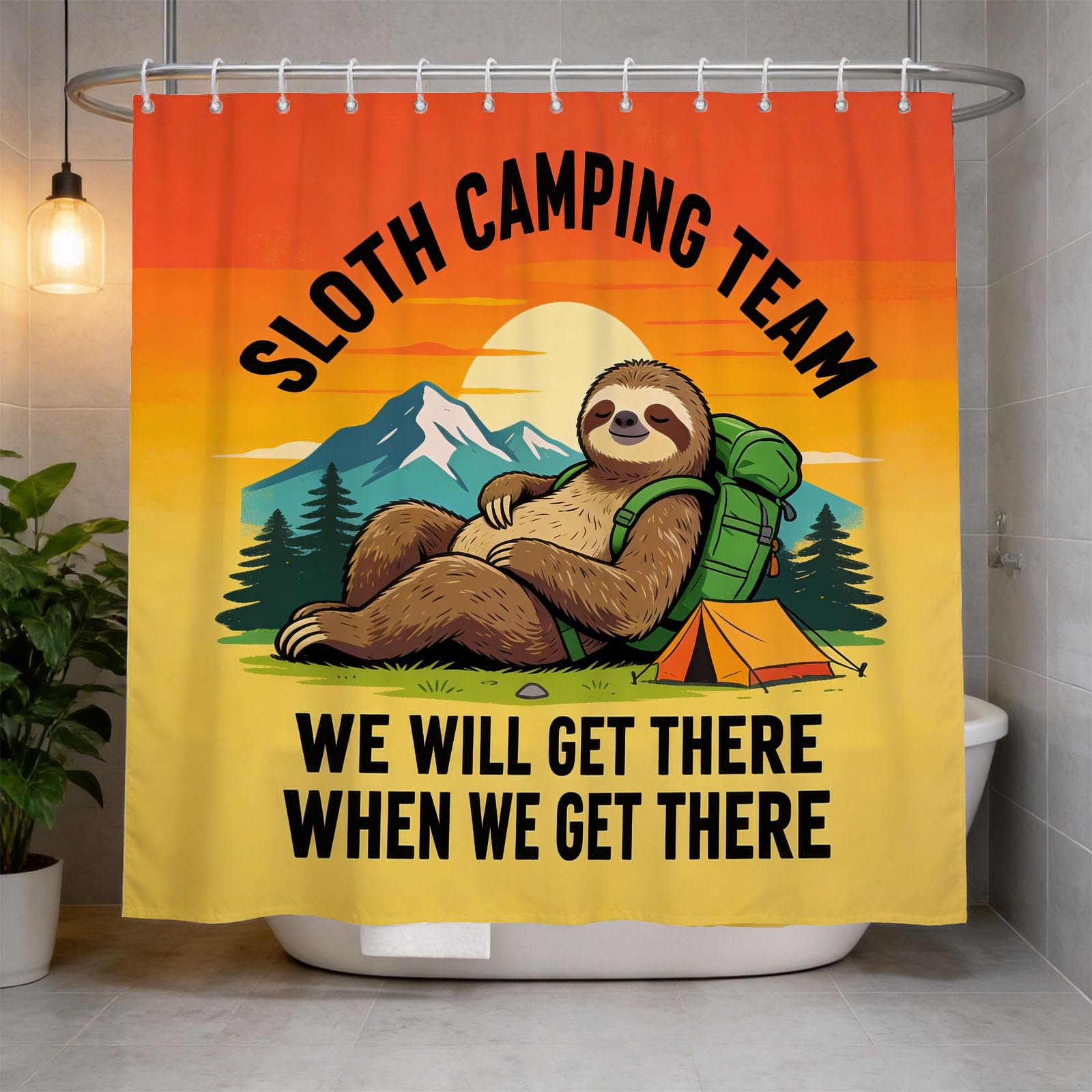 Hongduo 3D Sloth Camping Shower Curtain for Stalls Bathtubs Cartoon Bathroom Decor Shower Curtain Set Polyester Fabric Waterproof 120x180cm/48X71 Inch with Hooks