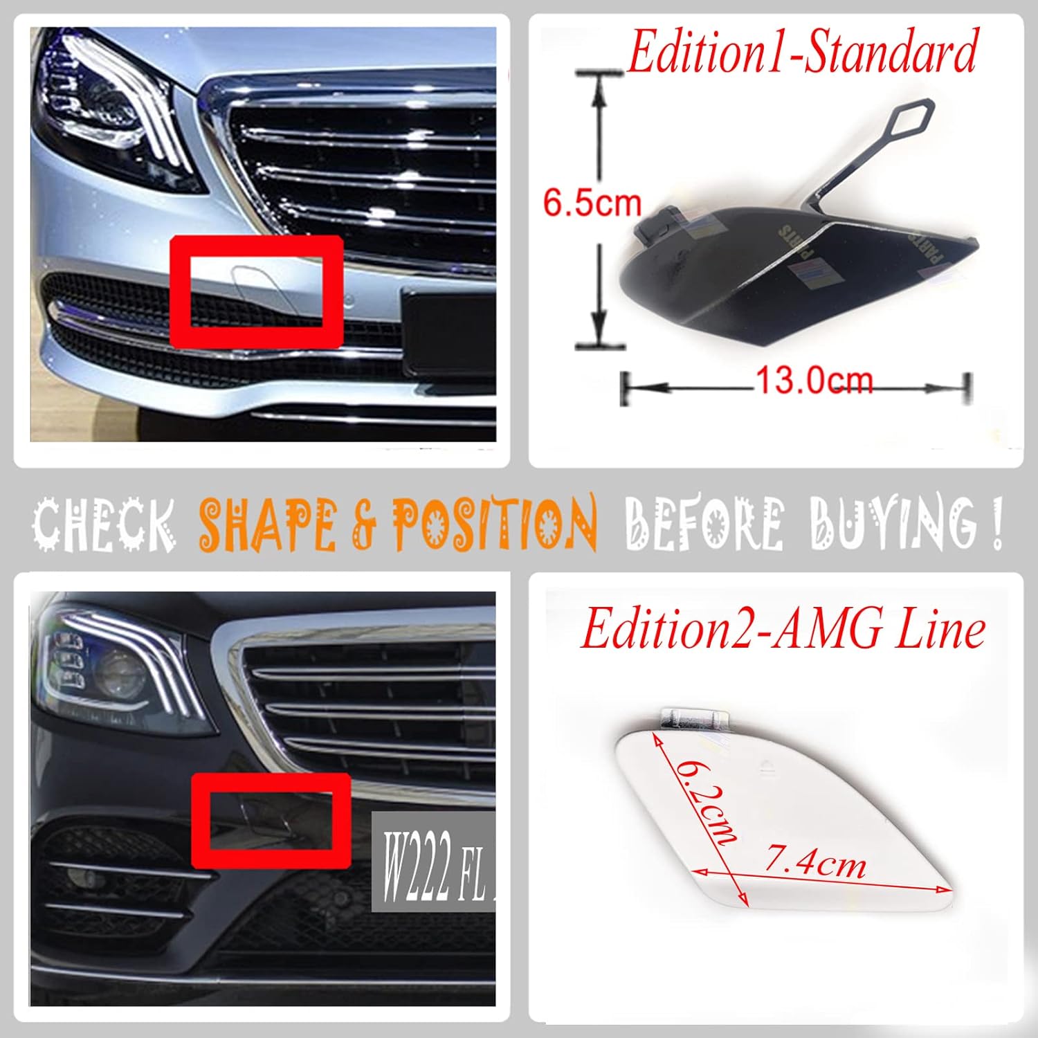Front Tow Cover Fit 17-21 Mercedes Benz S Class W222 Facelift for S300 S320 S350 S350d S400 S400d S450 S500 S560 S600 2017 2018 2019 2020 2021 bumper towing Hook Eye Cap (Edition2,Black)