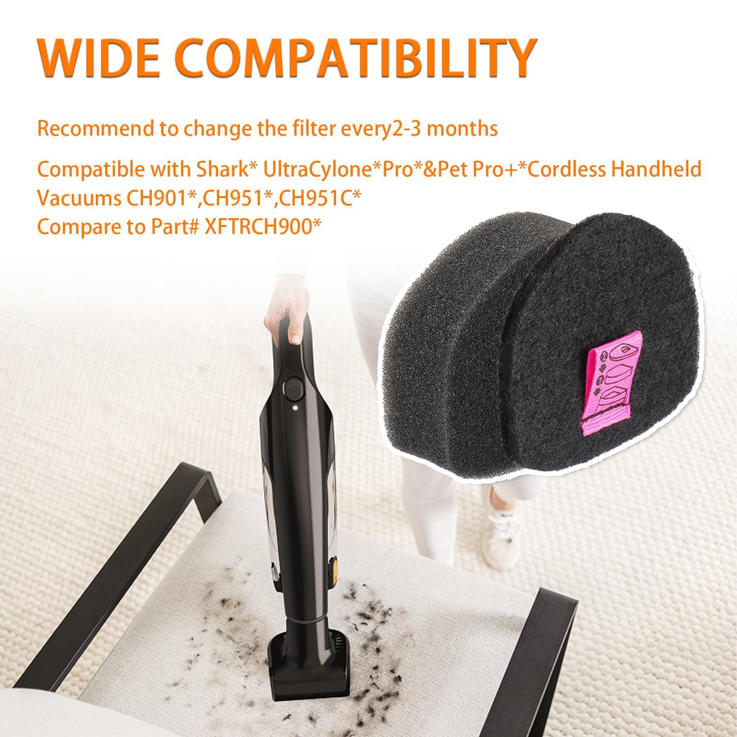 2-Pack Replacement Foam & Felt Filters For Shark UltraCyclone Pro Cordless Vacuum CH900 Series With Cleaning Brush - View #5