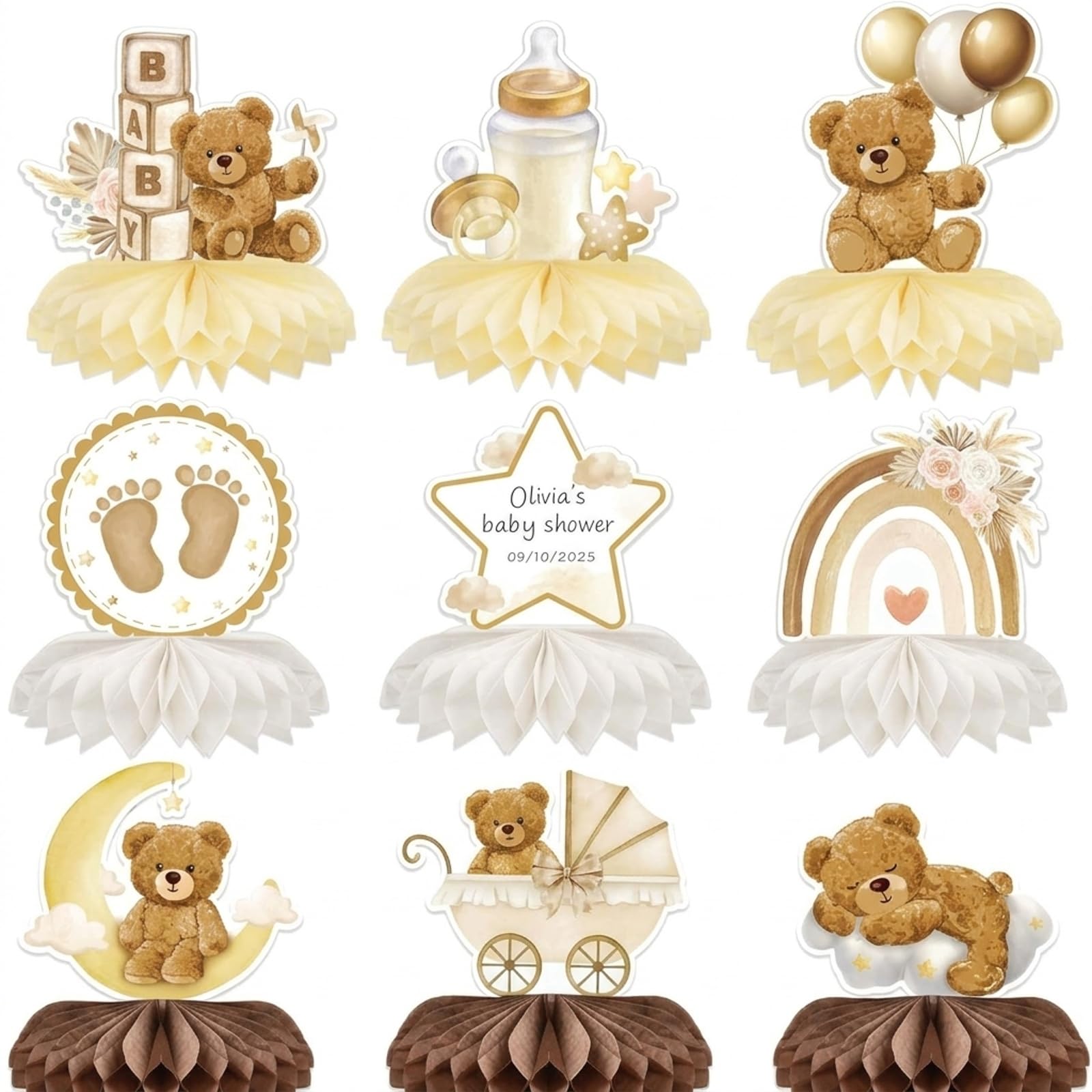 Aiyraa 9pcs Brown Baby Shower Table Decorations Neutral