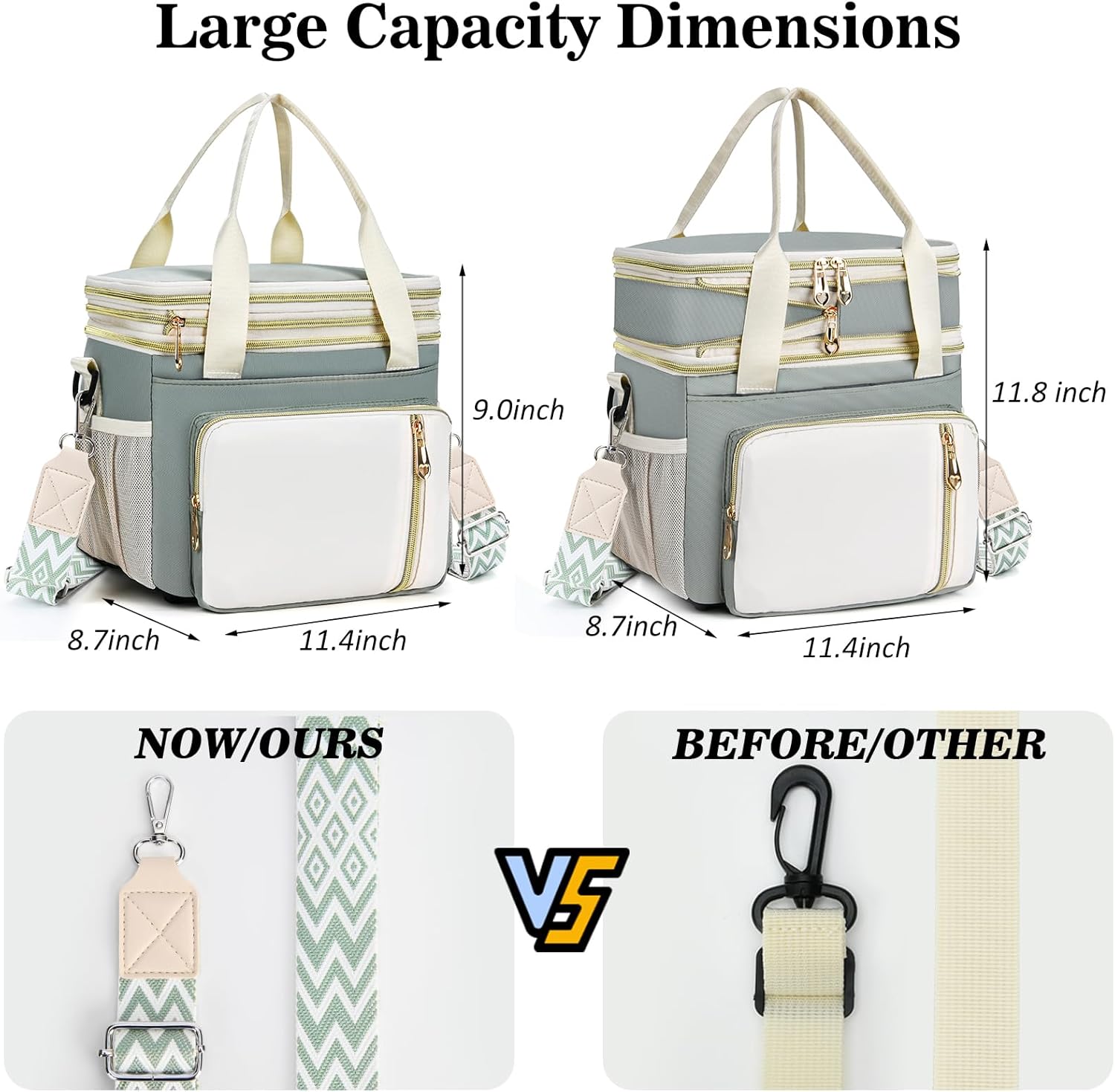 LOKASS Lunch Box & Lunch Bag for Women Men Double Deck,Large Insulated Adult Lunch Box Leakproof Lunchbox Cooler Bag for Work Picnic Beach,（Olive Green16L） - Image 6