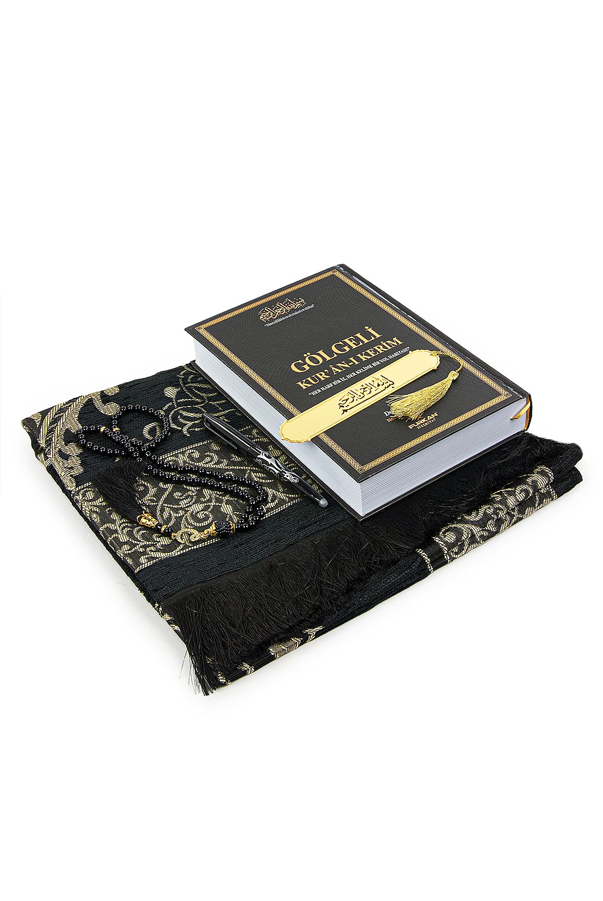 ihvan online, Le Saint Cor'an Kit d'exercices arabes avec stylo effaçable, coffret cadeau de prière pour hommes et femmes, tapis de prière musulmane, chaîne de prière, noir