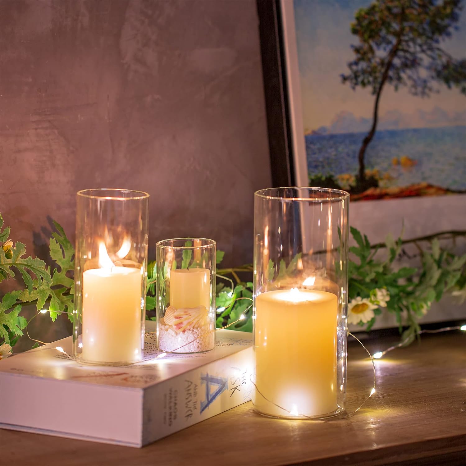 Glass Cylinder Hurricane Candle Holder Vase Clear 3pcs/Set S+M+L, 1 Set