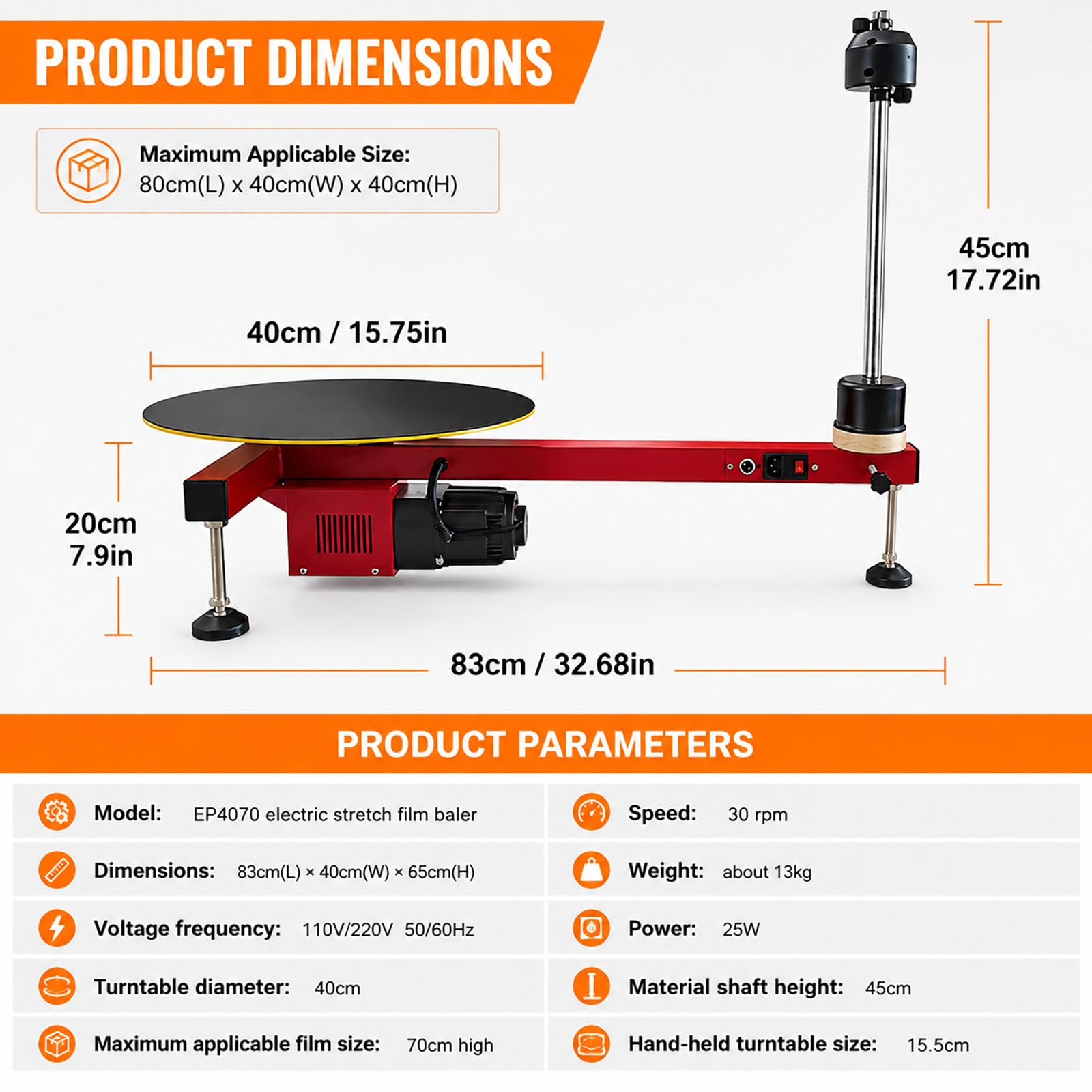Distributeur de film étirable électrique pour film 20-70 cm