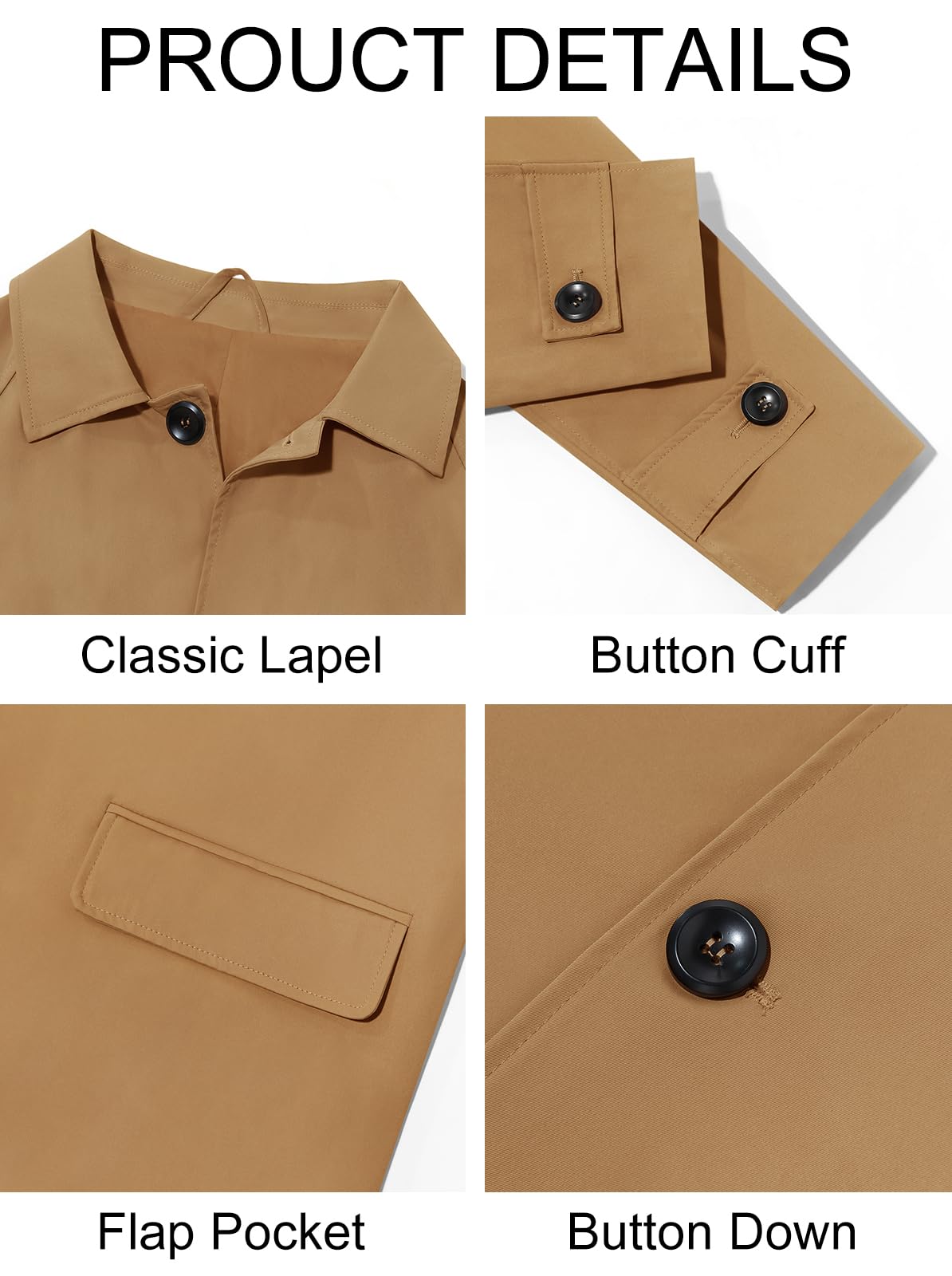 Runcati Herren-Trenchcoat, schmale Passform, einreihig, lang, Windjacke, klassisches Revers, lässiger Mantel