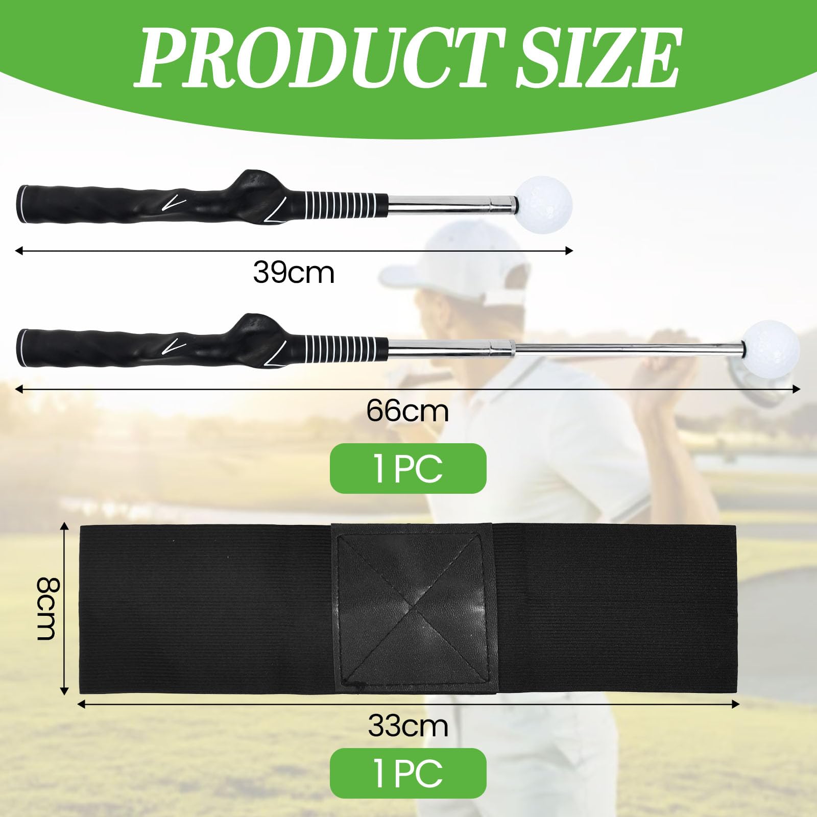 Bastoni Telescopici da Golf, Allenatore Telescopico Swing del Golf Asta Allenamento Golf Telescopico Inossidabile Bastone Golf con Fascia Elasticizzata e Pinza per Pallina da Golf