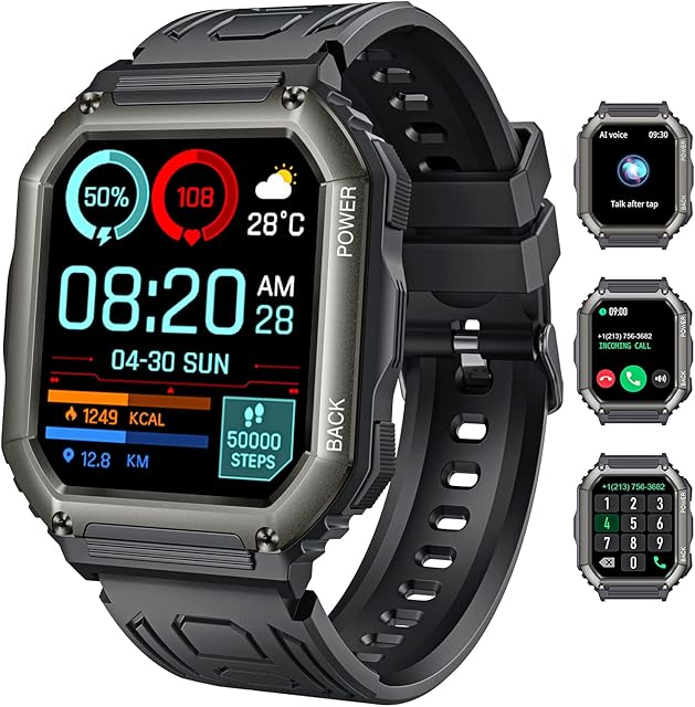 Smart Watch Men Fitness Tracker - 1.80'' Smartwatch for Mens Activity Trackers with Bluetooth Calls IP67 Waterproof Blood Pressure Heart Rate Sleep Monitor Step Sports Watches Compatible Android iOS