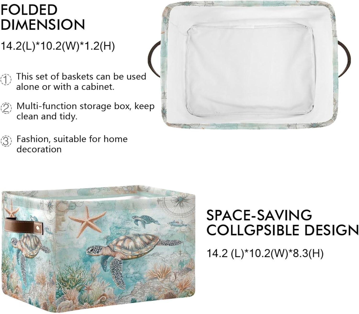 Nautical Starfish Fabric Storage Basket - Foldable, 16x12x8 Inches