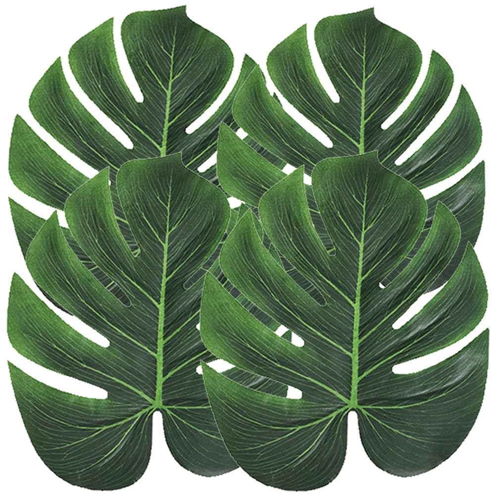 Artificial Palm Leaves, 50PCS Extra Large 14" Tropical Monstera Fake Leaves for Hawaiian Luau Jungle Safari Birthday WeddingTheme Party Table Wall Decorations,Bonus 3 Sheets/60pcs Dot Glues