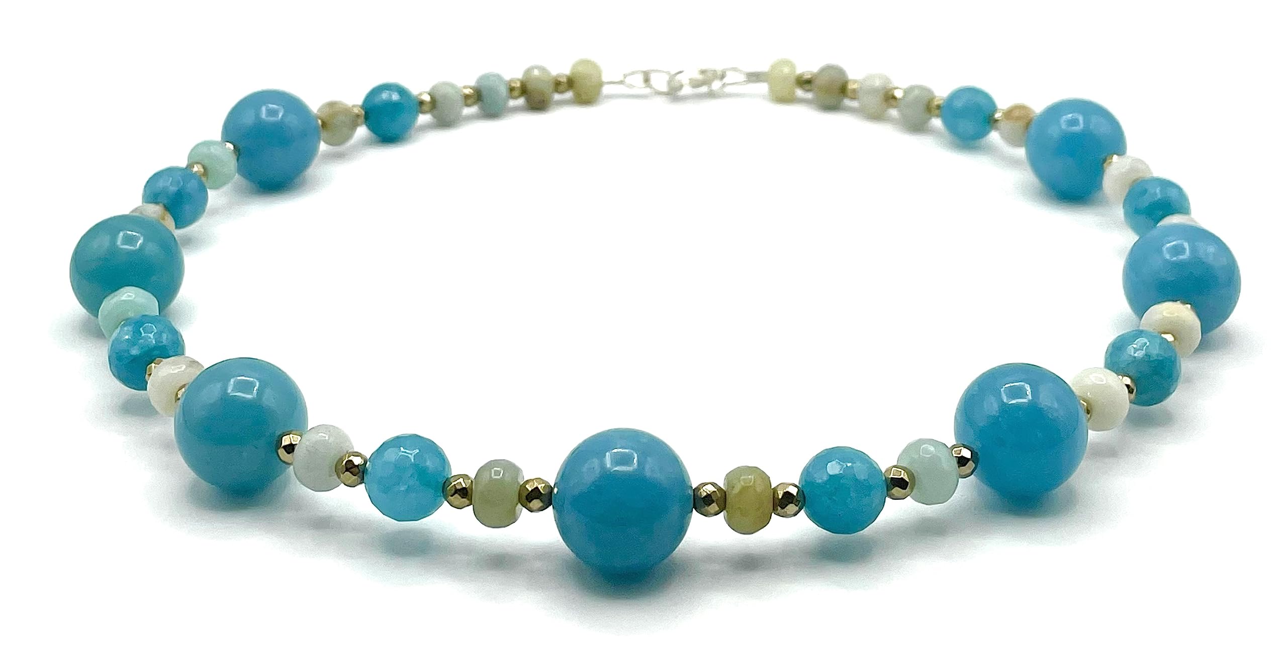 Collana in Argento 925 Giada e Amazzonite, Gioielli Artigianali, Pietra di Nascita di Marzo, Pietre Dure, Bijoux Made in Italy, Regalo