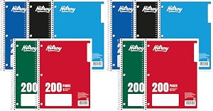 Hilroy Coil 1-Subject Notebook, 8" x 10.5" Sheet Size, Wide Ruled, 3-Hole Punched, 200 Pages/100 Sheets, 1 Notebook, Colour May Vary (13224) (Pack of 2)
