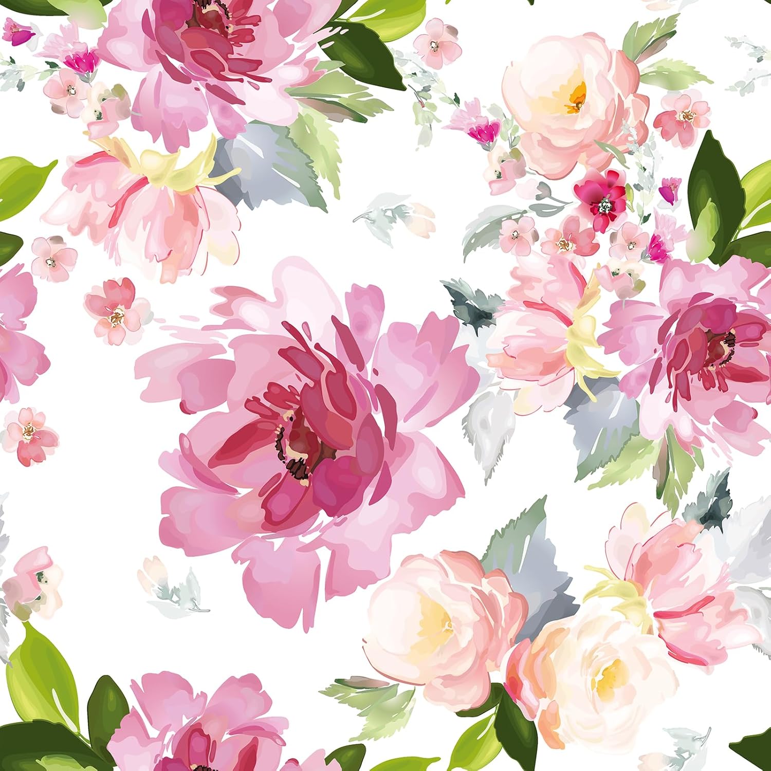 17.5"x102" Watercolor Pink Floral Peel and Stick Wallpaper Peony Wallpaper Prepasted Self Adhesive Mural Removable Wall Paper Floral Contact Paper for Walls Cabinets Shelf Furniture