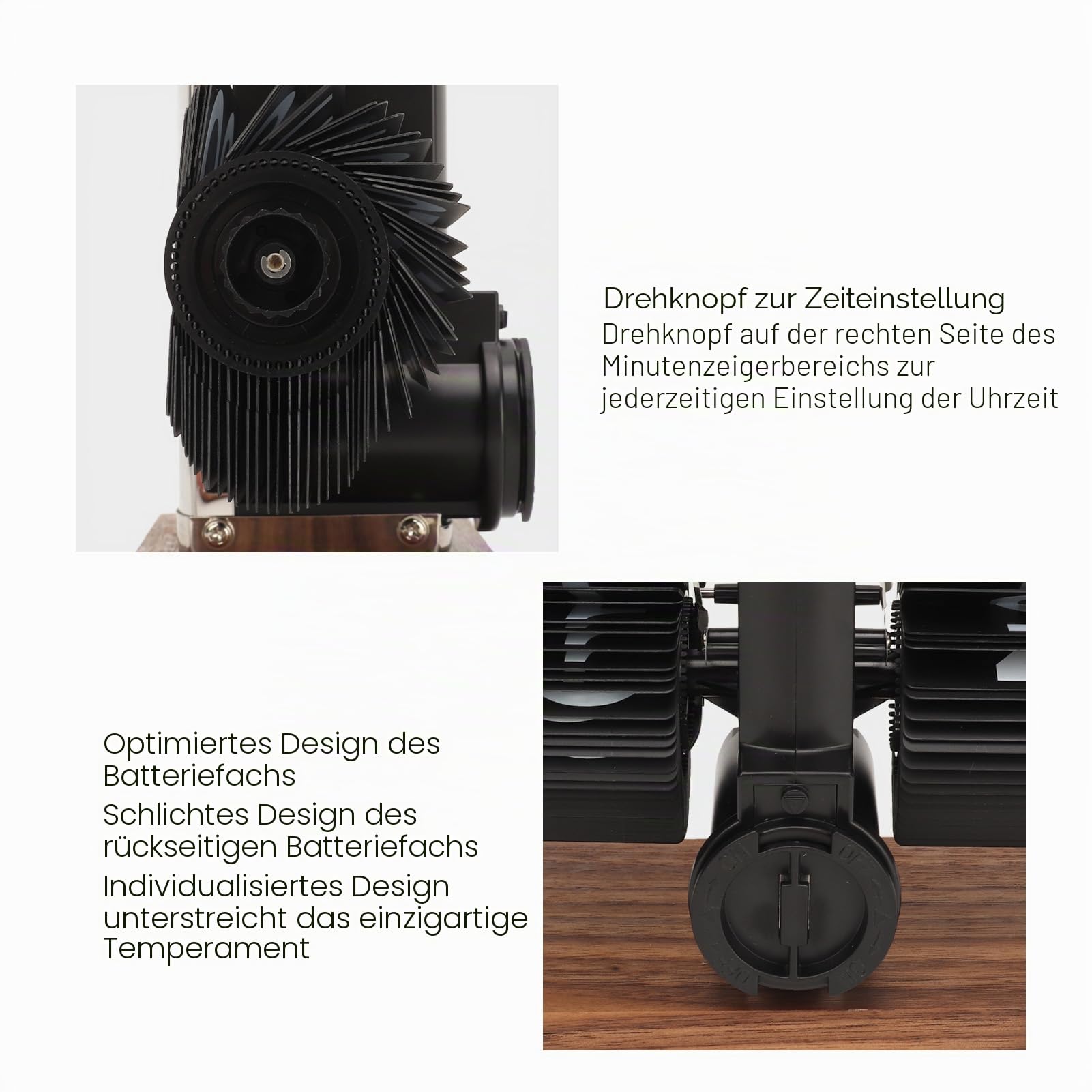 Vintage 12 Stunden Flip Clock - Batteriebetriebene mechanische Retro Uhr mit großen Ziffern, Einzelfuß Digitalanzeige für Wohnzimmer (Edelstahl Schwarz)