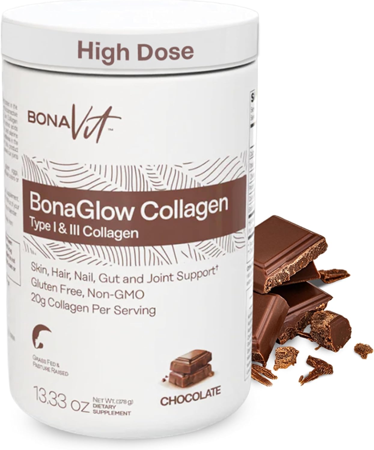 Collagen Peptides - Type I & III - Premium Hydrolyzed Collagen Powder - with Digestive Enzymes & Probiotics - High Dosis of Collagen & Protein - 14 Servings - BonaGlow Chocolate