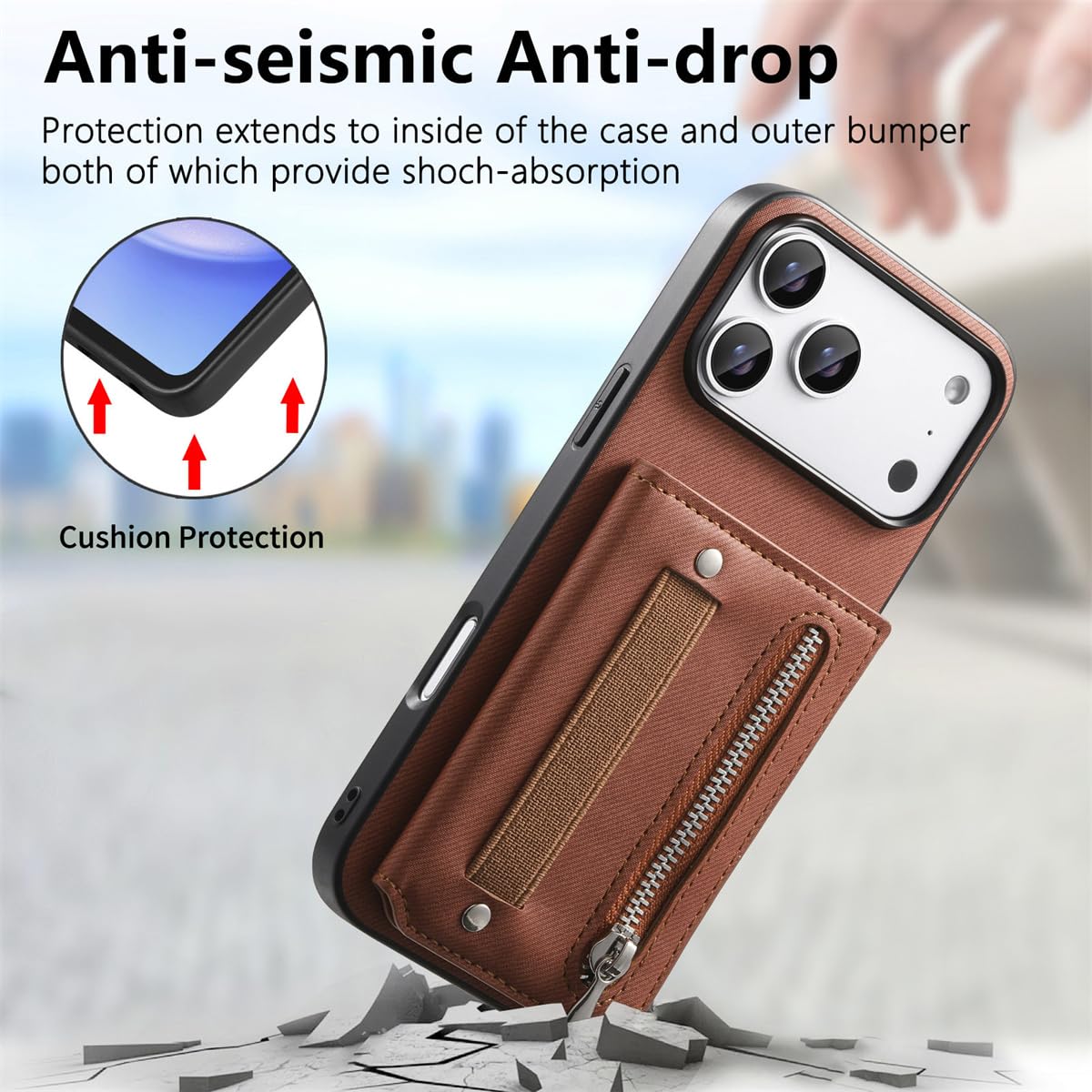 Custodia a portafoglio con cinturino da polso e porta carte per iPhone 14 Pro Max in pelle (per iPhone 14 Pro Max/blu)