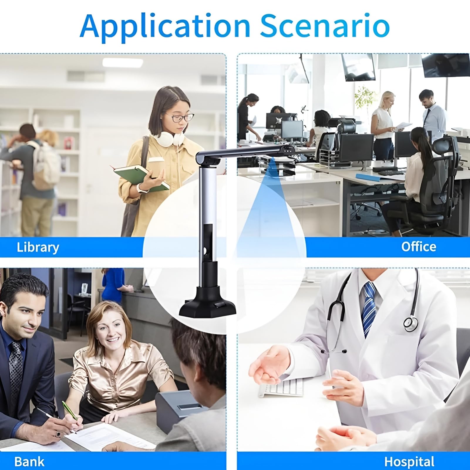 Scanner portatile HD per documenti, 10 MP, autofocus, formato A4 veloce e scanner per libri, per ufficio, scuola, casa, banca