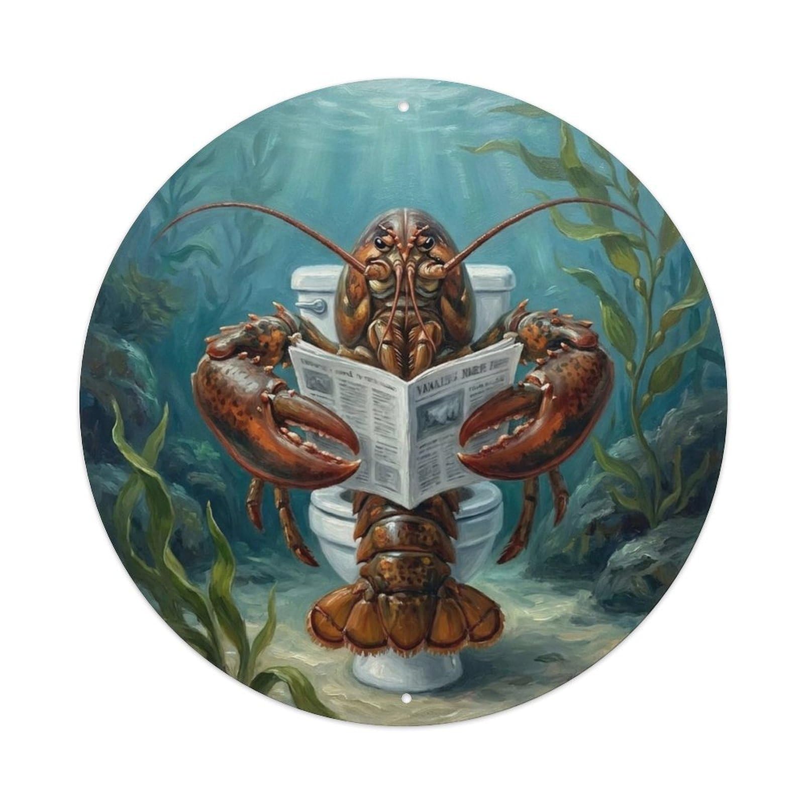 Lobster On Toilet Humorous Bathroom Ocean Floor Reads Metal Tin Sign