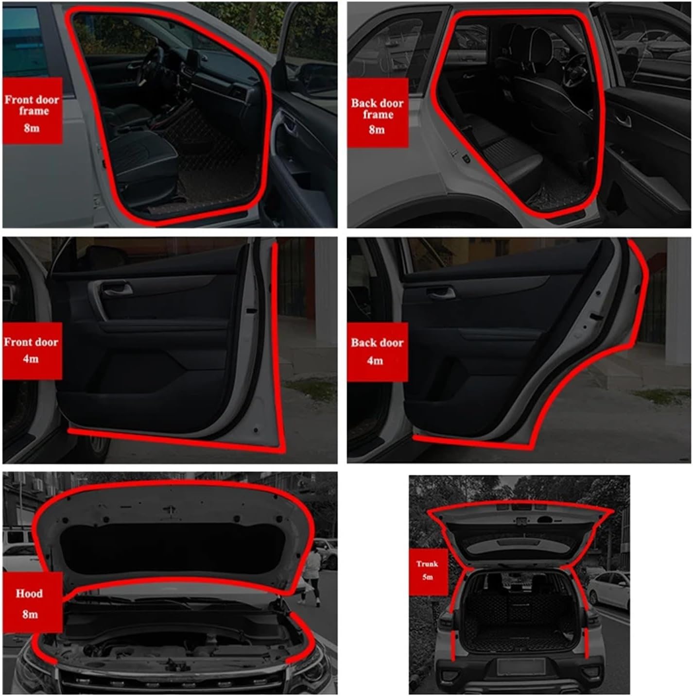 Car Door Rubber Seal Strip Double-Layer Protection Car Door/Hood/Trunk Weather Strips Soundproof Waterproof Seal Strip(Extra Large 12m)