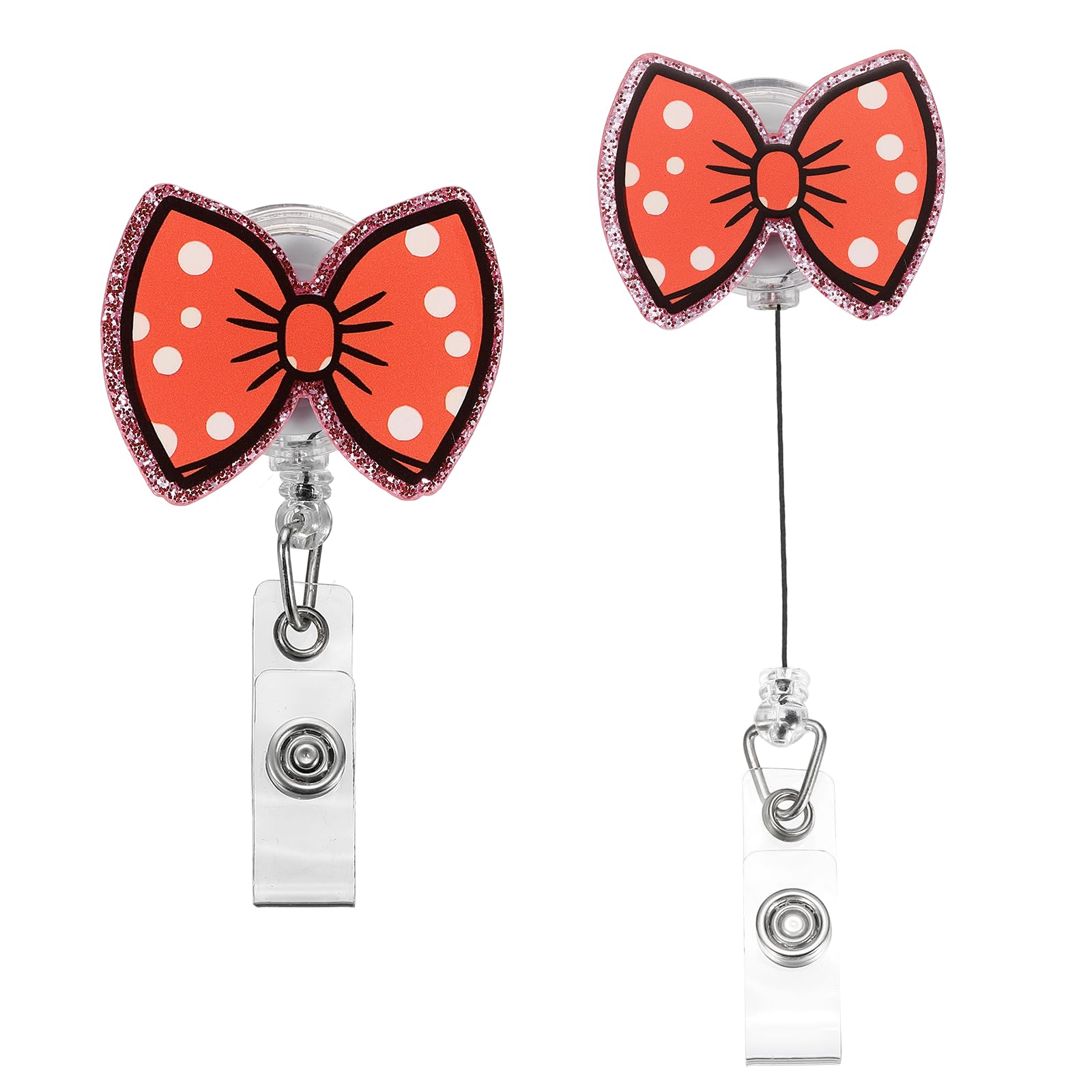 PATIKIL Bow Badge Reel, 2 Pcs Acrylic Bow Badge Holder 1.97"x1.57" ID Name Holder Reels Accessories with Retractable Cord & Alligator Clip for Office Worker Teacher, Red