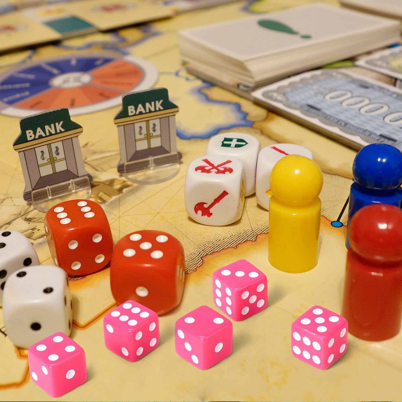 Poen Juego de 30 dados de color rosa intenso opacos de 16 mm para fiesta temática de casino, cuboide rosa con piñas blancas para juegos de mesa familiares