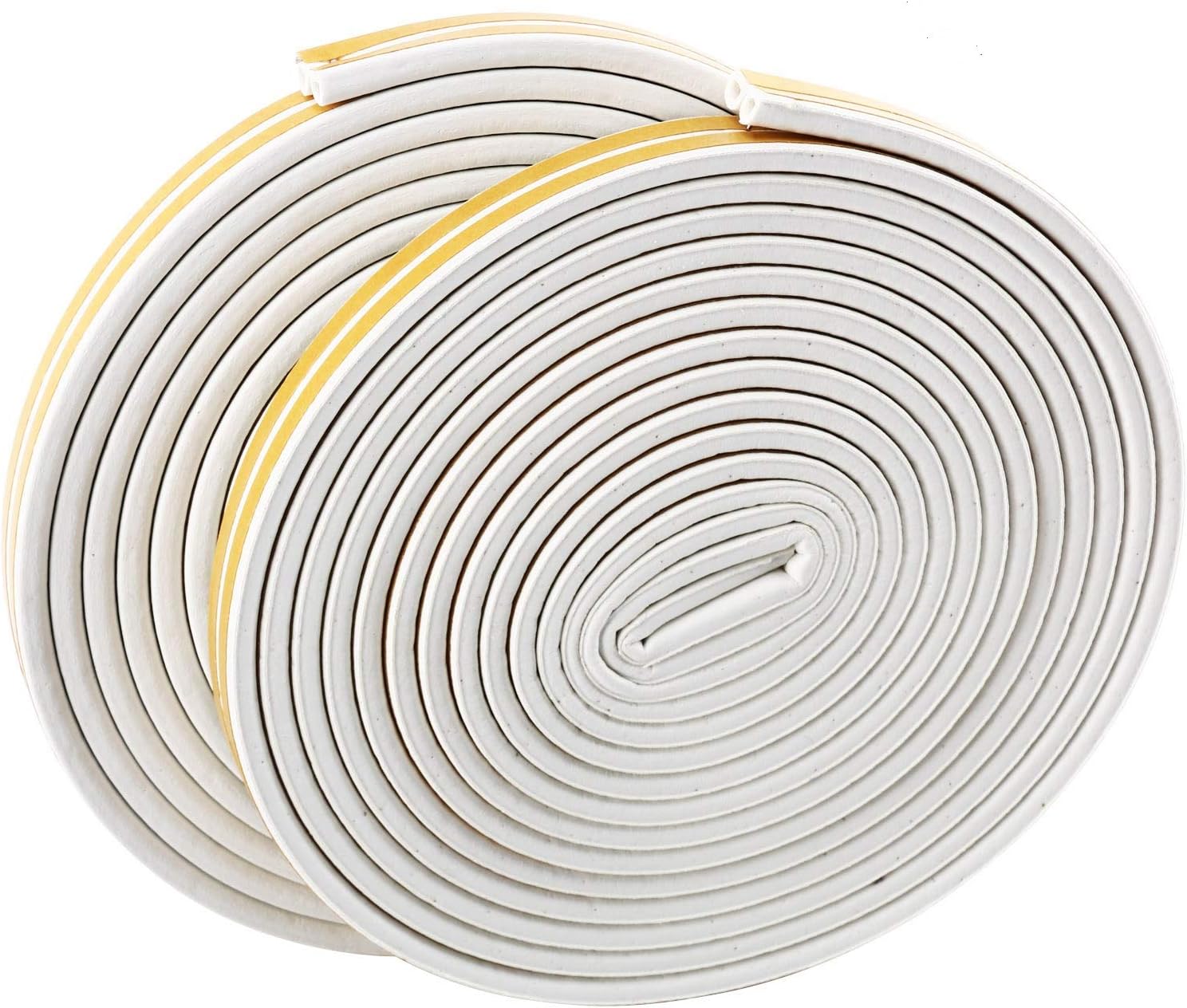 Dasmarine Soundproof Weather Stripping Door Kit， 66FT(20M) Long Weather Stripping Doors and Windows Soundproofing Anti-Collision Self-Adhesive Weatherstrip Rubber Door Seal Strip (Pack of 2, White)