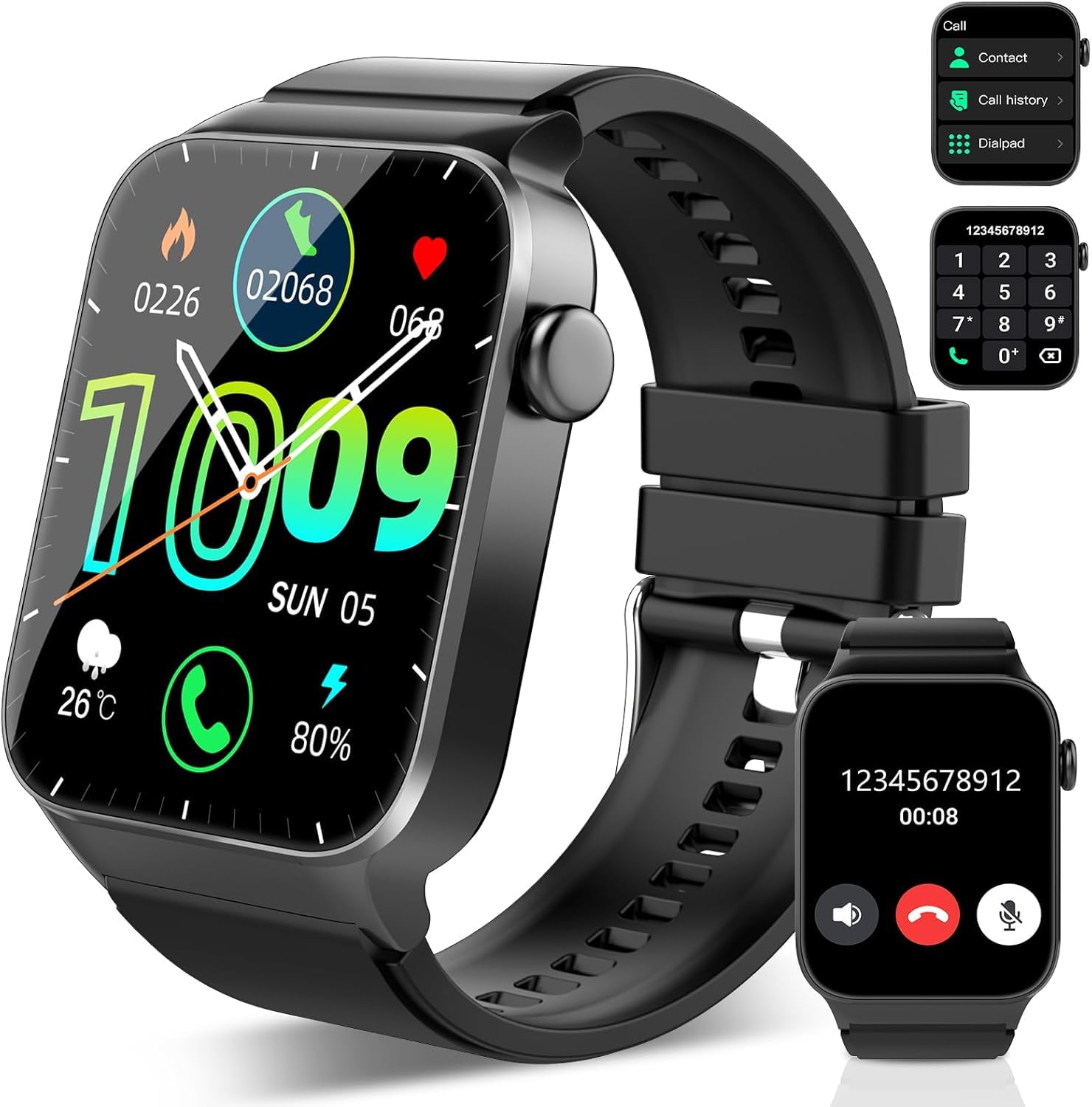 Smart Watch, 1.85" Smartwatch for Men Women(Answer/Make Calls), Fitness Watch with 110+ Sports Modes, Heart Rate Sleep Monitor/Step Counter, IP68 Waterproof Activity Tracker for Android iOS