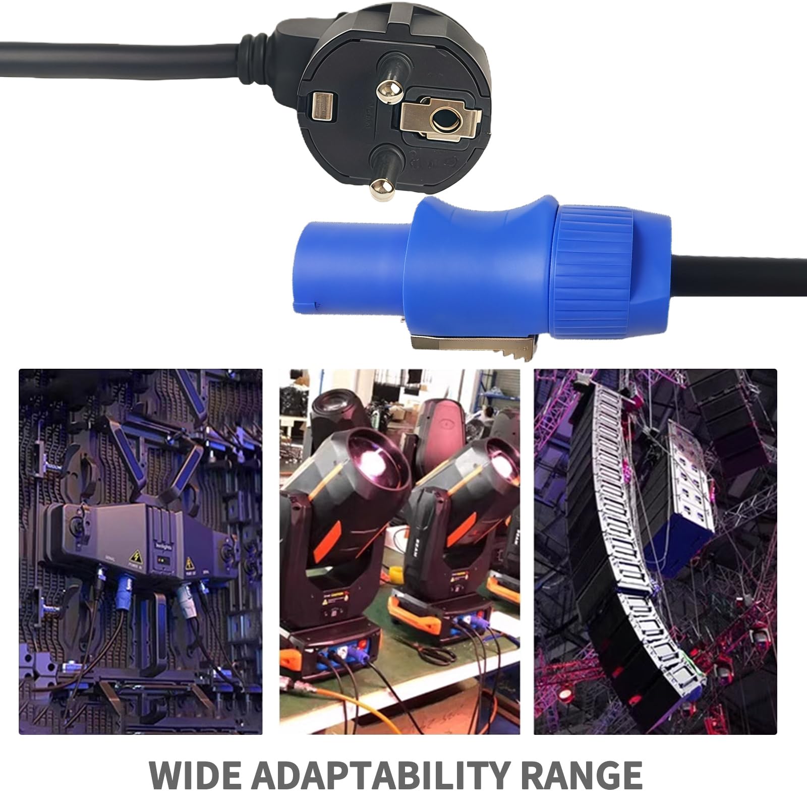 1 x przewód zasilający z wtyczką UE, 3 x 1,5 mm², gumowy kabel z migawką bezpieczeństwa, do profesjonalnych belek LED, świateł i systemów dźwiękowych (10 metrów)