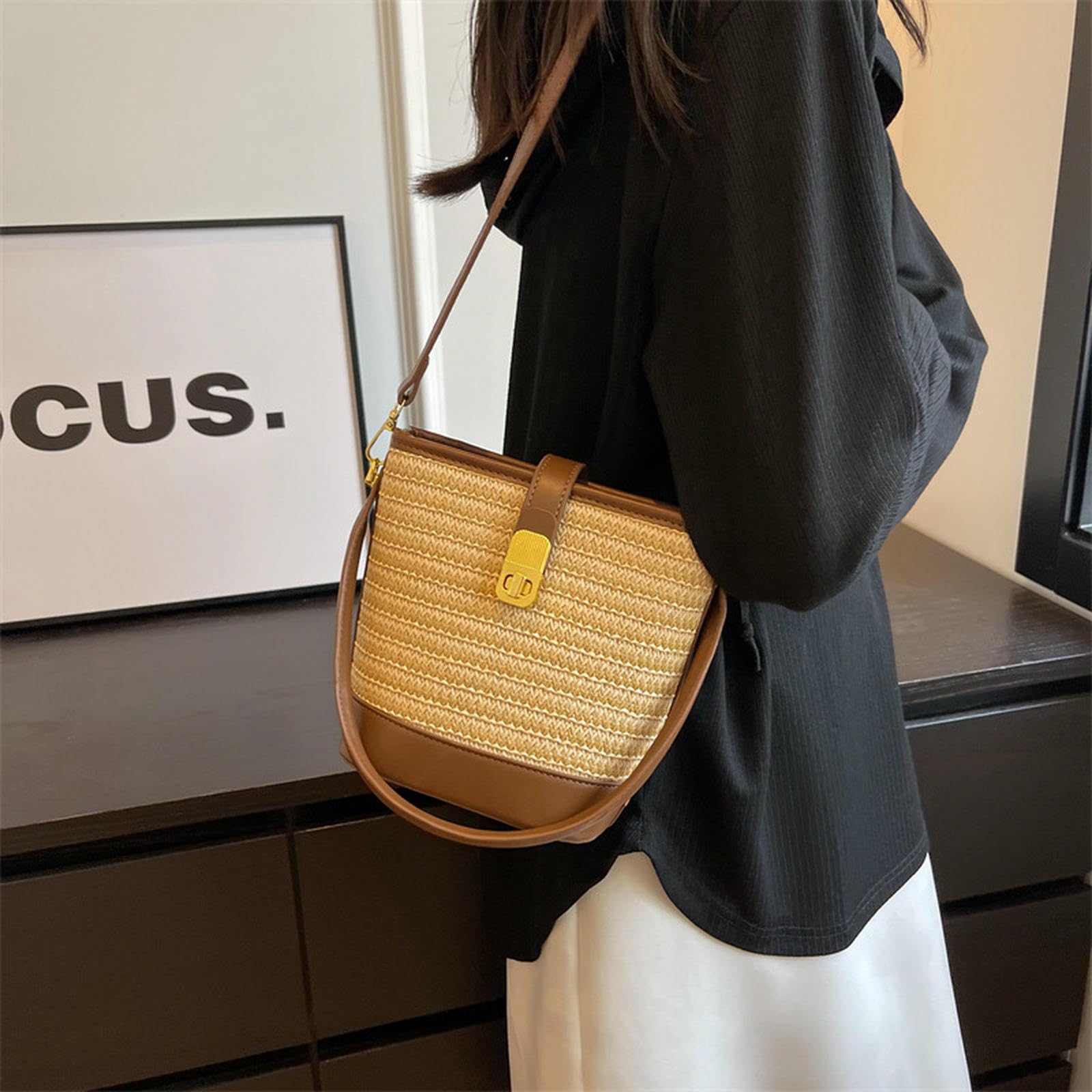 Kleine Umhängetaschen Modische Handgewebte Tasche Für Damen, Strohtasche, Umhängetasche, Messenger Bag, Lässige Beuteltasche-Khaki