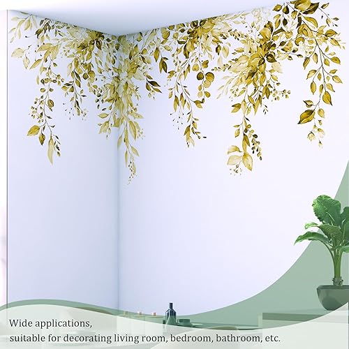 Miniatura 4 de Calcomanías de pared amarillas de hojas y plantas, despegar y pegar, calcomanías de vinilo de flores grandes, vid extraíble, decoración del hogar,