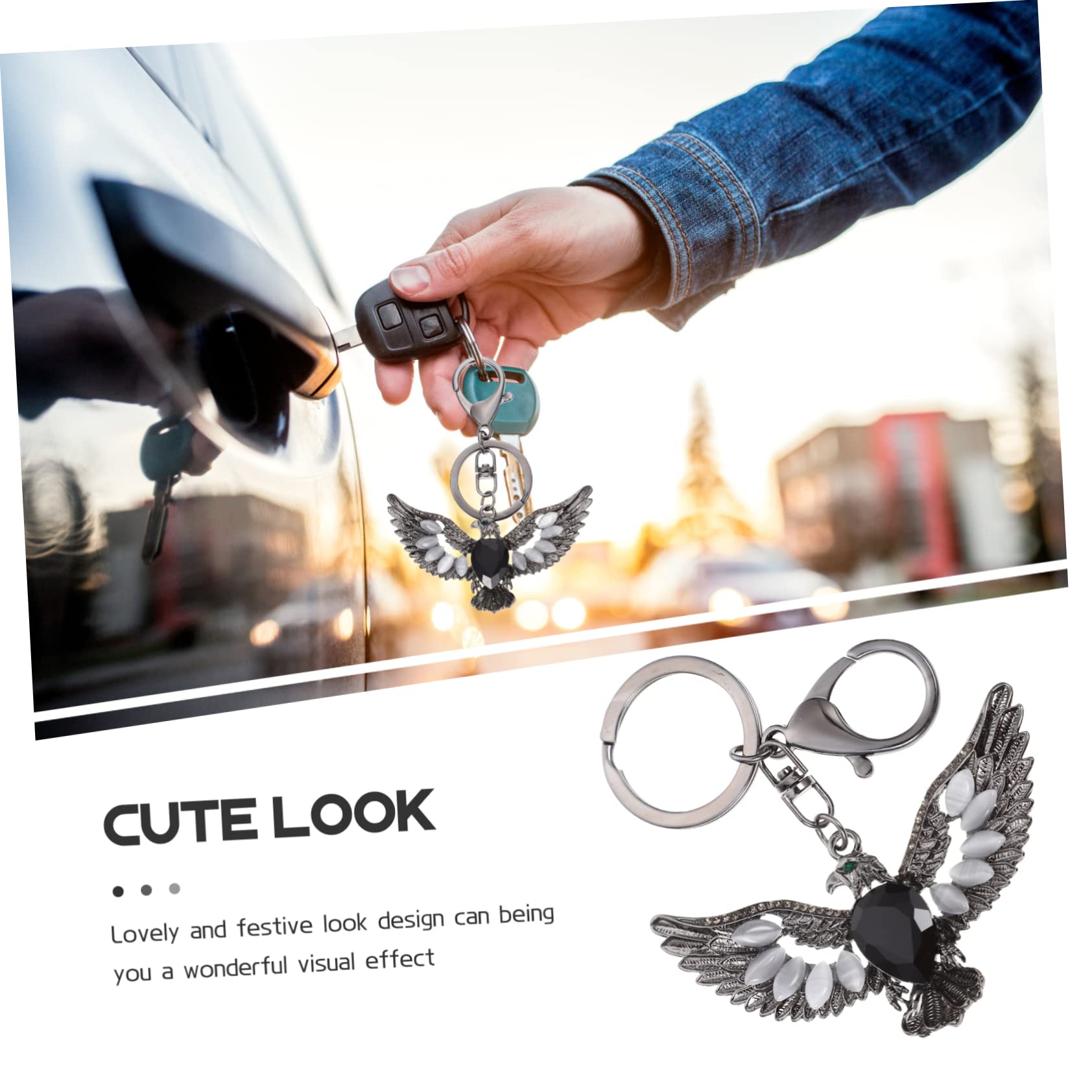 SHERCHPRY 2 llaveros colgantes con diamantes de imitación, llavero pequeño de águila para regalo, llavero decorativo