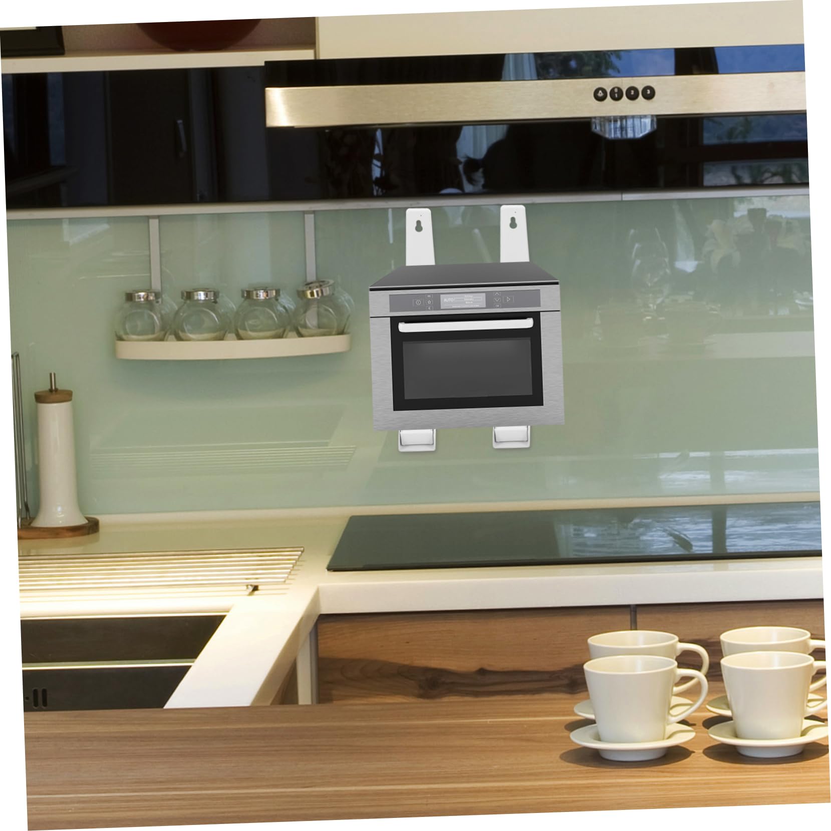 Étagère Murale Pliable pour Micro-ondes 2 Pièces en Acier Inoxydable