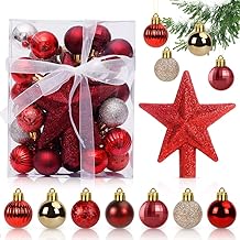 Christmas Baubles Red Gold 3 cm, 30 x Christmas Tree Baubles, Mini Christmas Tree Ornaments, Plastic Balls, Christmas Tree Decoration, Christmas Pendants Gifts