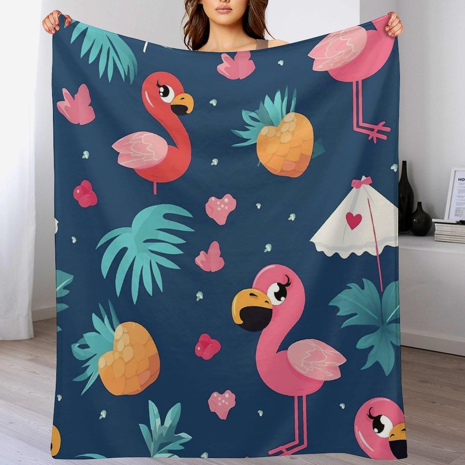Couverture flamant rose polaire douce flannel grand plaid de canapé chaud 180x200cm