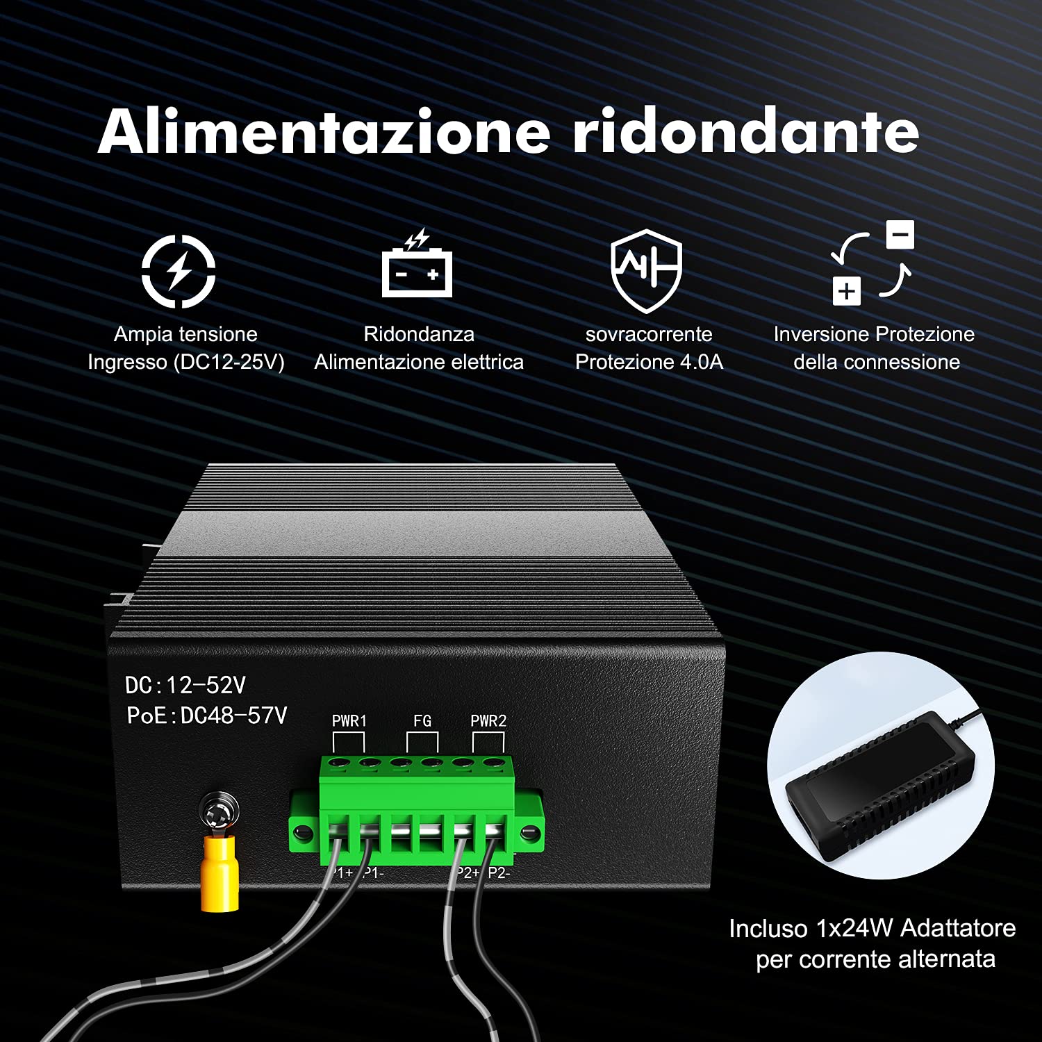 mokerlink Switch Ethernet su Guida DIN Industriale Gigabit a 8 Porte, capacità di commutazione 16 Gbps, Switch di Rete Non gestito IP40 (da -40 a 185 °F), con Alimentatore