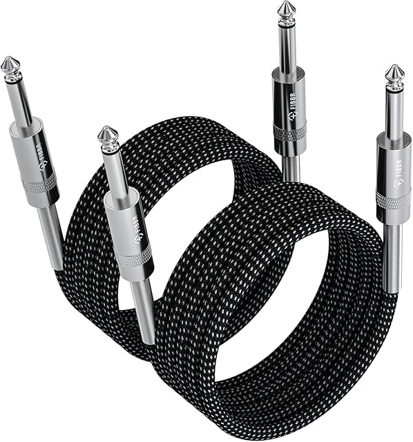 FIBBR 6.35mm to 6.35mm Stereo Audio Cable 1m-2 Pack, Straight 1/4" TRS Audio Guitar Male Jack Instrument Lead with Nylon Braided for Electric Guitar, Bass, Amplifier, Mixer, Keyboard, Speaker