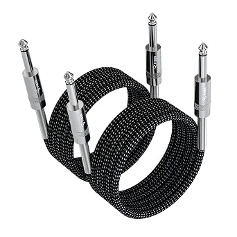 FIBBR 6.35mm to 6.35mm Stereo Audio Cable 2m-2 Pack, Straight 1/4" TRS Audio Guitar Male Jack Instrument Lead with Nylon Braided for Electric Guitar, Bass, Amplifier, Mixer, Keyboard, Speaker