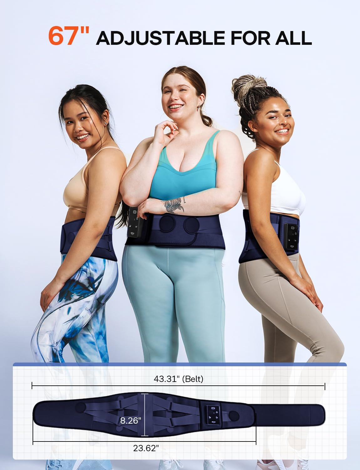 ALLJOY 67" Cordless Heating Pad for Back Pain Relief FSA Eligible HSA, Portable Lower Back Massager with 3 Heat 5 Vibration, Wireless Heating Pad for Cramps,Rechargeable Back Support Heat Massage Belt: Blue