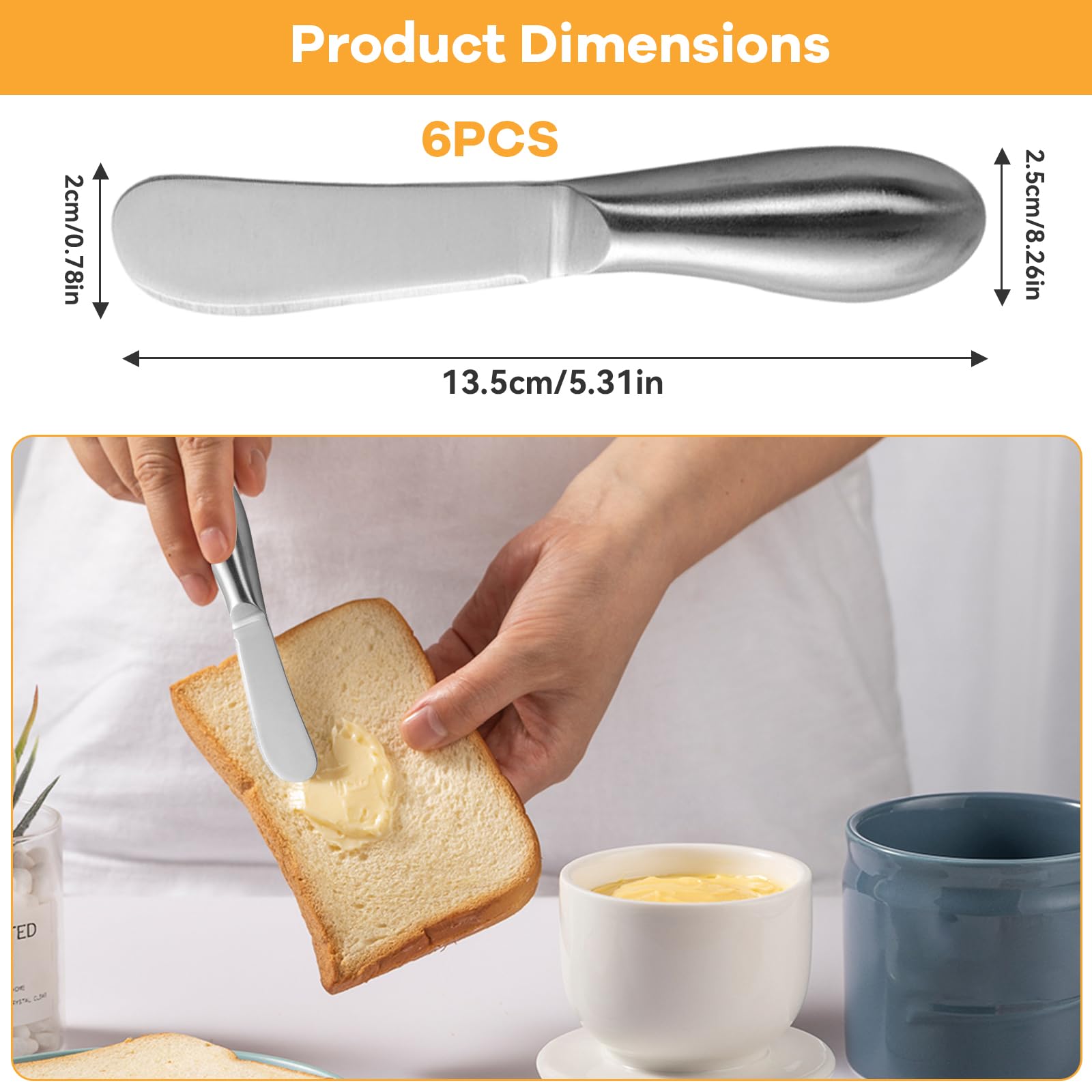6 Piezas Cuchillo Mantequilla Multiusos de Acero Inoxidable, 13,5 × 2,5 × 2 cm Cuchillos Untar Pequeña Untadores de Pate Espátula Esparcidora de Mantequilla, para Nata Mermelada Queso