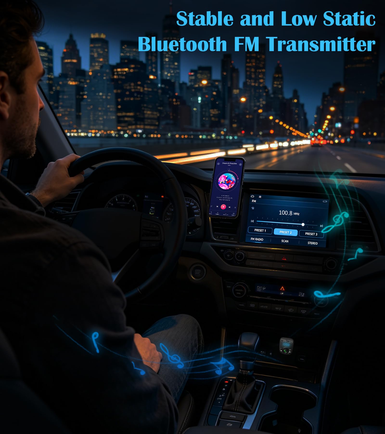 LIHAN Bluetooth Car Adapter 5.3, FM Transmitter, Dual USB Charger — Amazon image 2