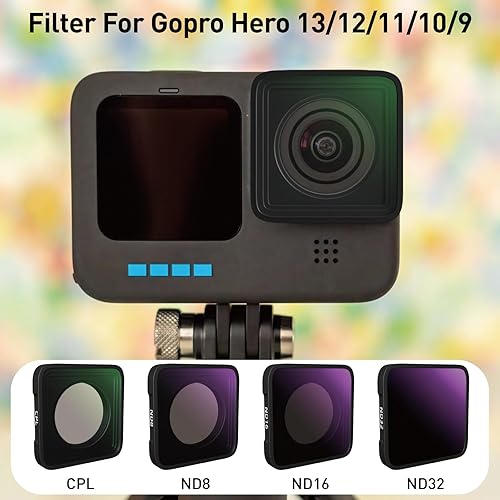 Miniatura 2 de LENSKINS Filtros ND para GoPro Hero 11 Hero 10 Hero 9 Negro, paquete de 4 filtros ND8 ND16 ND32 CPL, densidad neutra y polarizador circular, kit de