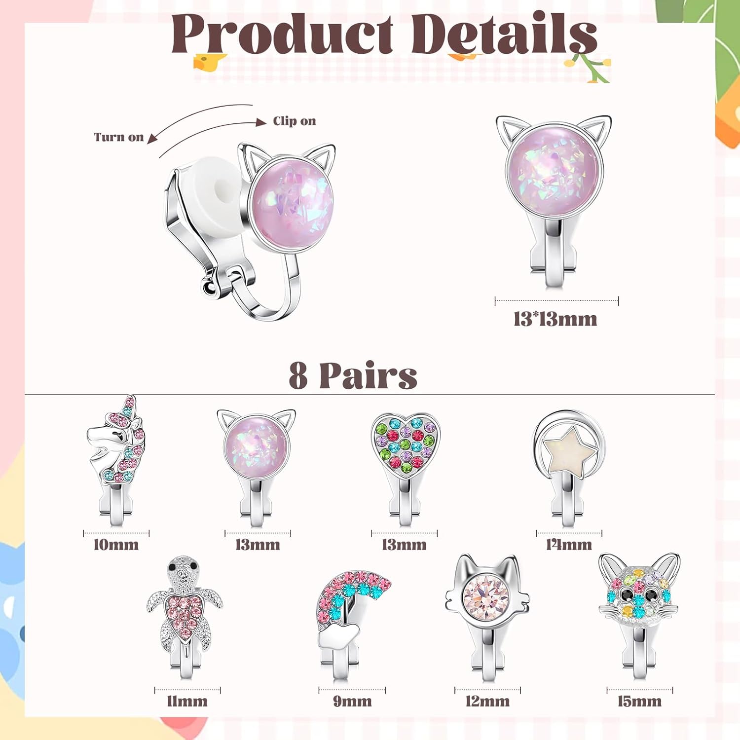 Yowivon Clip on Earrings for Girls Women Silver Non Pierced Cubic Zirconia Cute Earrings Heart Star Butterfly Flower Pearl Ball Colorful Hypoallergenic Stud Earring Set for Teen - Image 6
