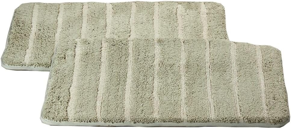 Casa Platino Elegance Spa 20x32 Cotton Striped Memory Foam Bath Rug (Set of 2), Beige