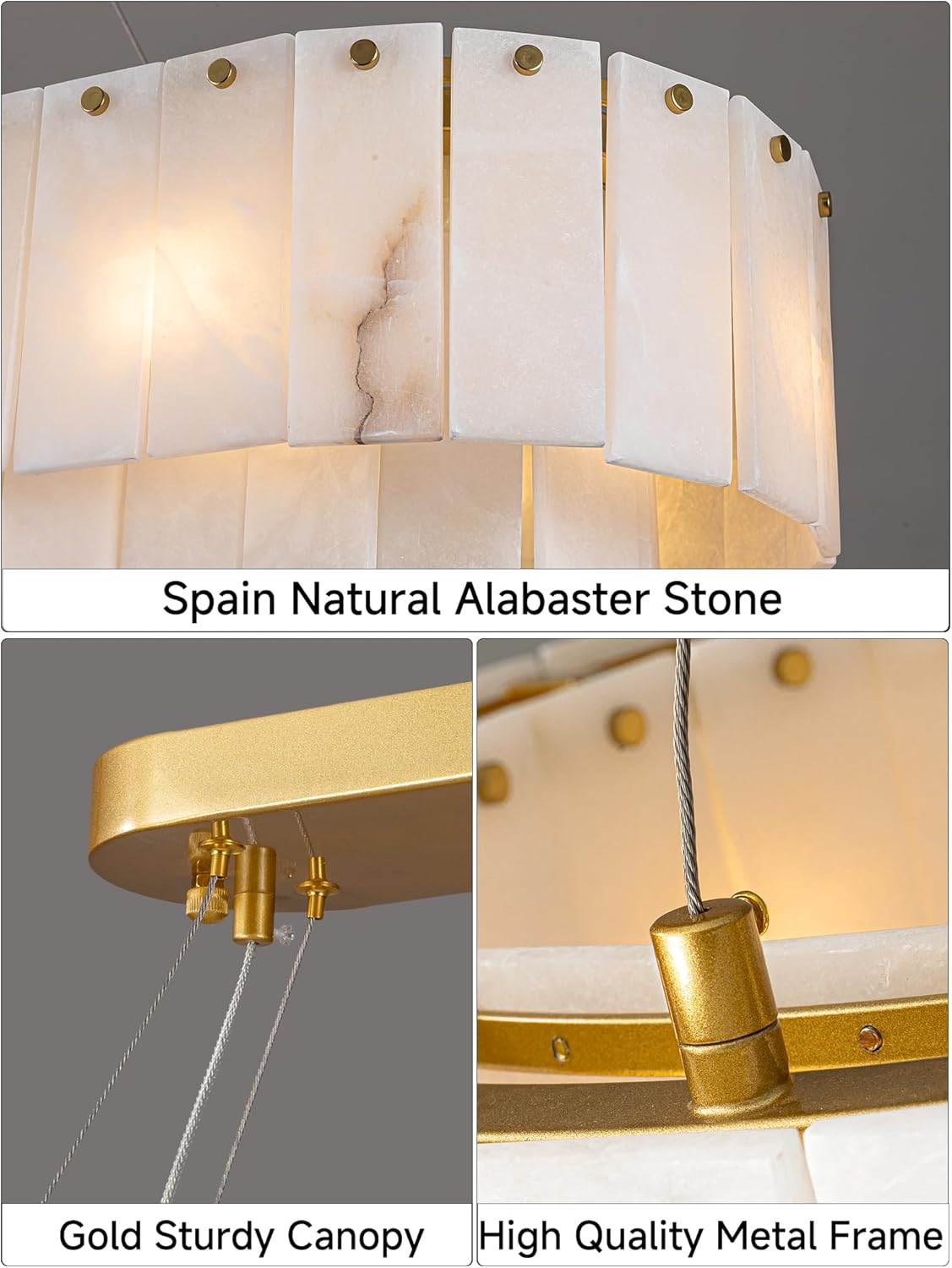 Alabaster Rectangle Chandelier,Modern Dining Room Chandeliers Over Table,Spanish Marble Pendant Light Fixtures with 12-Lights for Kitchen Island,Living Room(Gold-L55 inchs,Height Adjustable,G9)