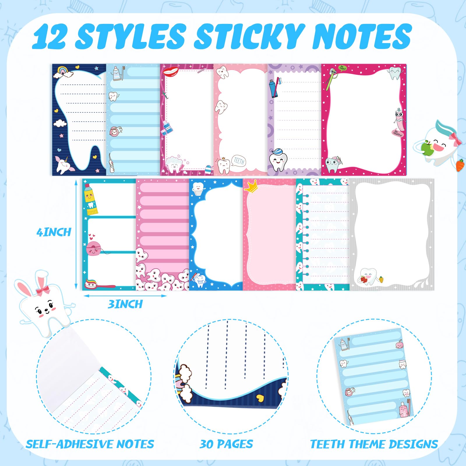 Chiisong 12 Pcs Dental Gifts Dentist Sticky Notes Funny Tooth Notepads Teeth Sticky Notes Nurse Week Dental Assistant Appreciation Gift for Office Home Work Supplies Holiday