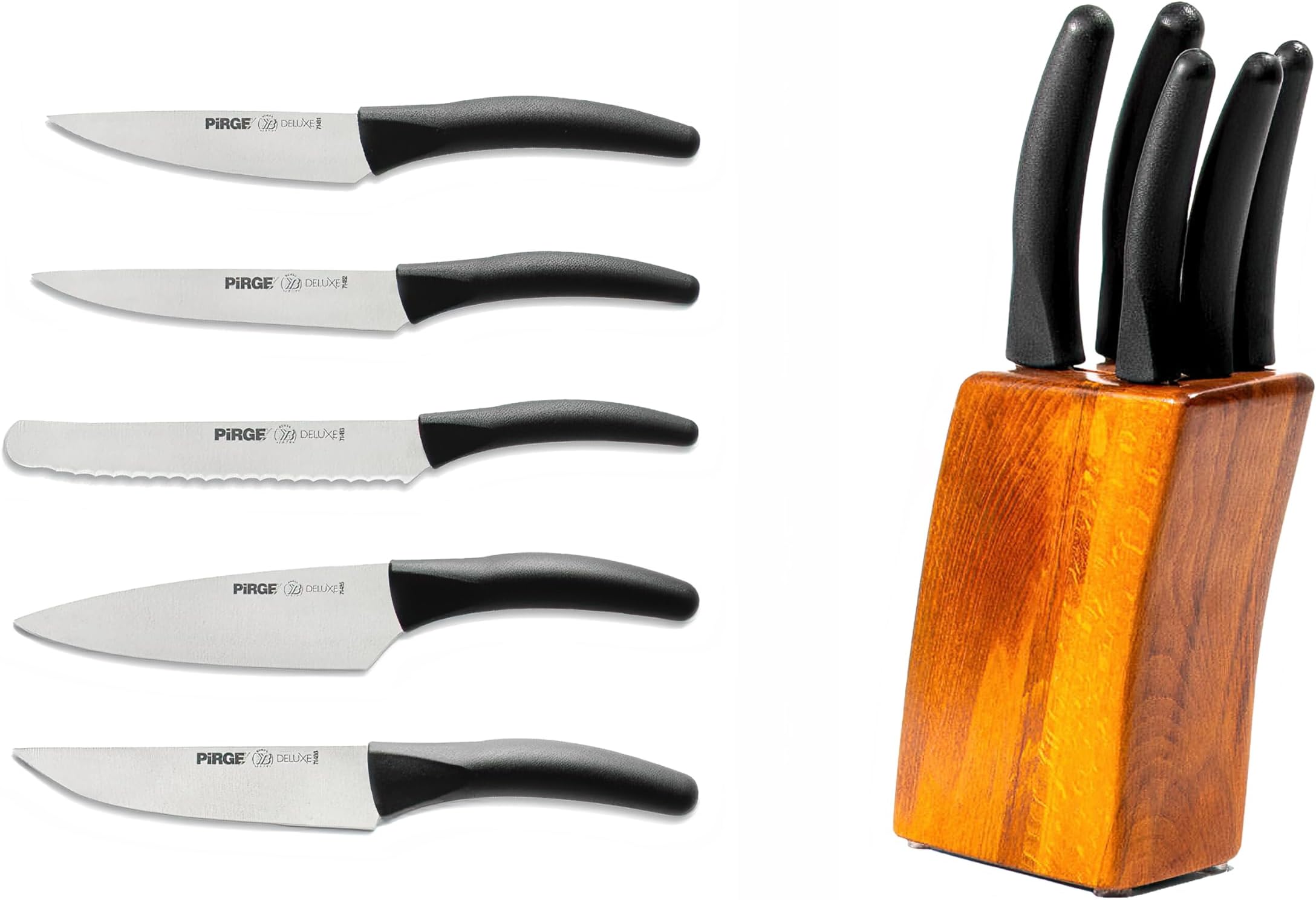 PirgeKitchen Knife Set 5 Pcs - Razor Sharp German Steel Chef Knives - High Carbon Stainless Steel, Professional Quality Since 1879, Knife Set with Block pirge