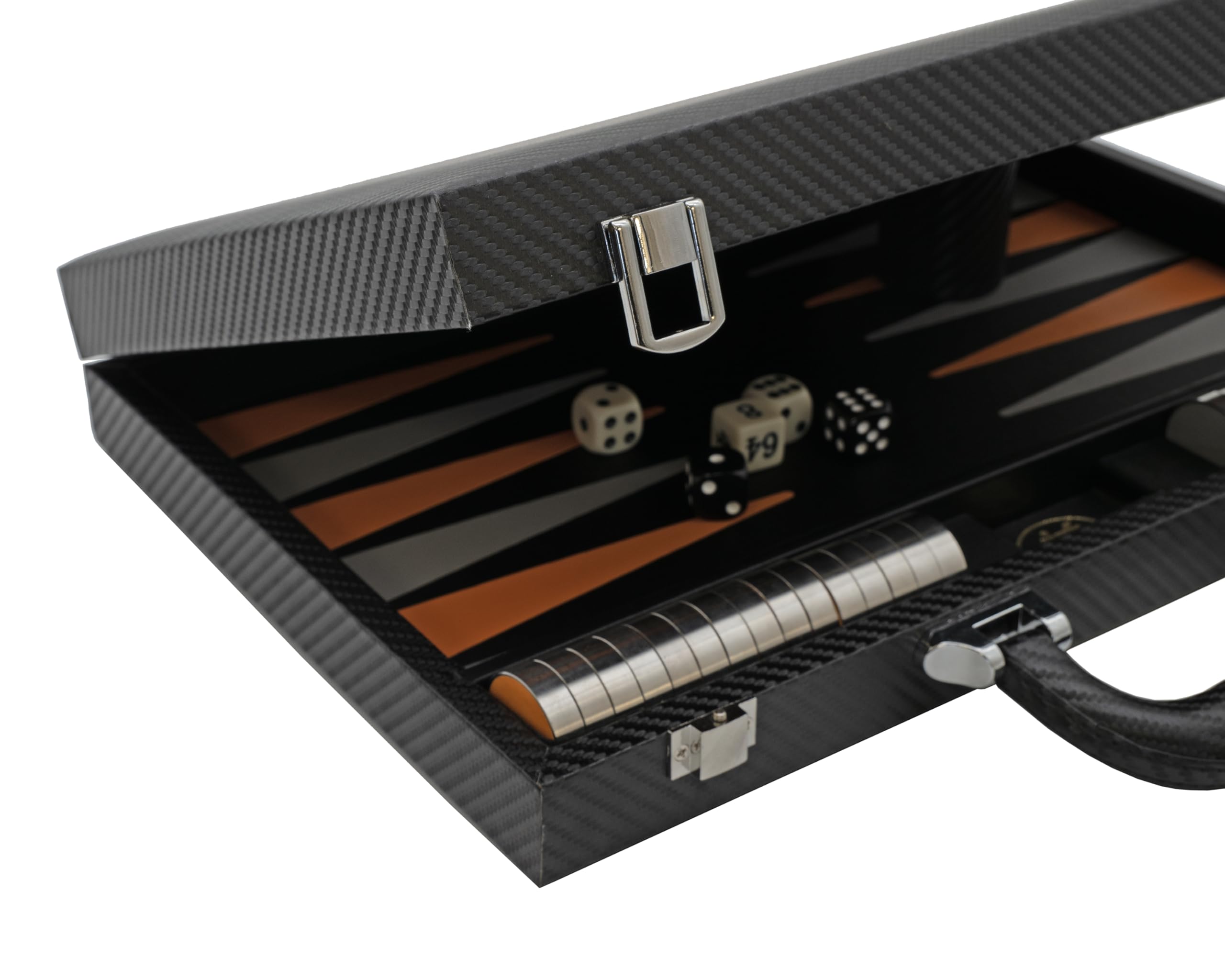 Backgammon pieghevole in similpelle nero e arancione